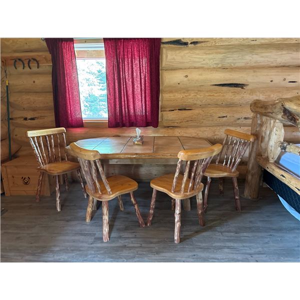 Rustic Log Dining Table and Four Chairs Hand Crafted