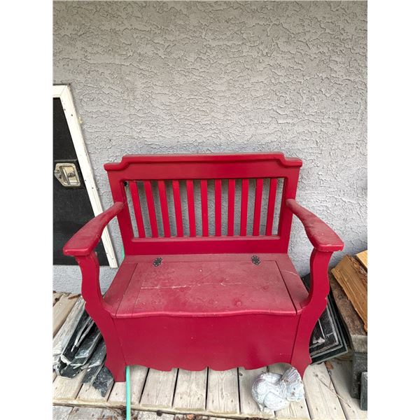 Vintage Red Wooden Storage Bench with Lift Seat