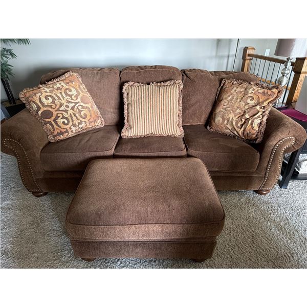 Brown Upholstered Sofa and Ottoman Set from Ashley's