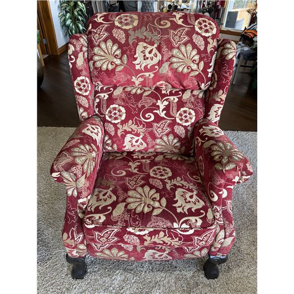 Upholstered Red and Gold Wingback Armchair
