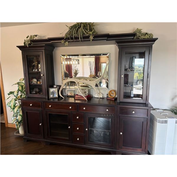 Dark Wood Entertainment Stand with Glass Accents