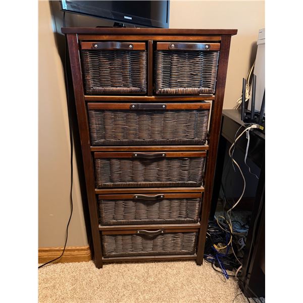 Wood and Wicker Drawer Chest with Six Drawers