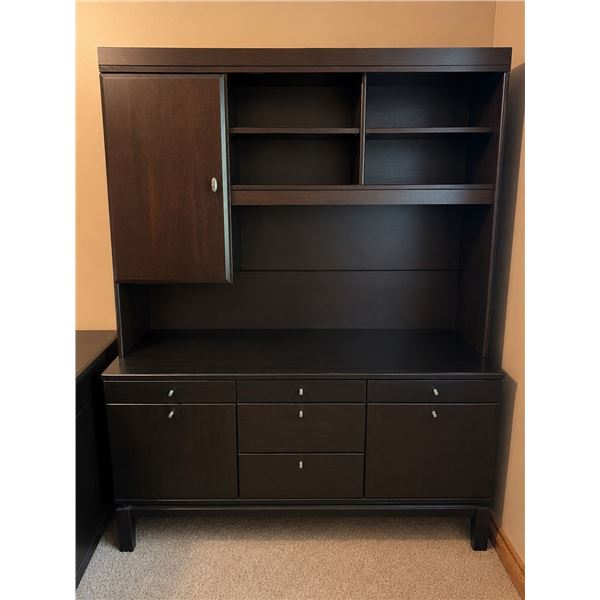 Dark Wood Office Desk With Hutch and Storage