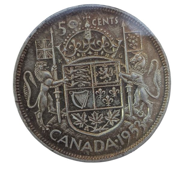 1953 Canadian Coat of Arms Silver Half Dollar
