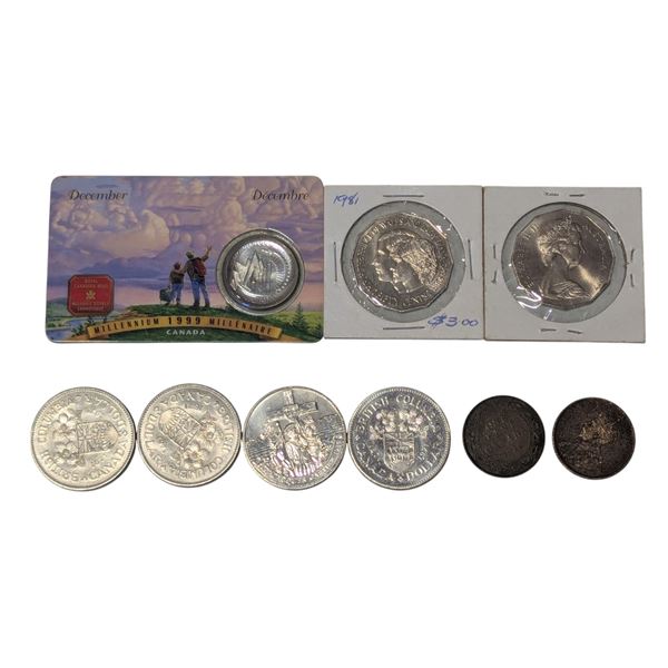 Lot of Assorted Coins w/ Canadian Dollars, Australian Half Dollar, & More