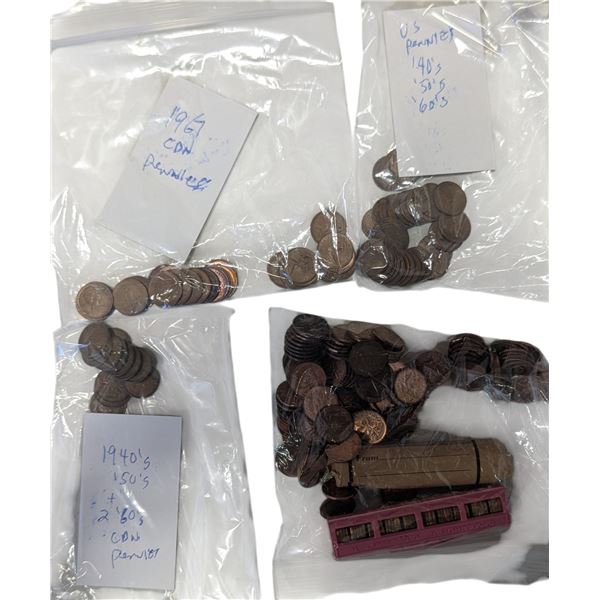 Lot of Assorted United States & Canadian Pennies