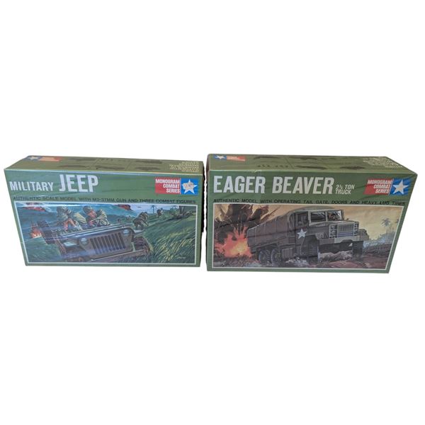 2 Sealed Monogram Military Model Kits w/ Jeep & Eager Beaver Truck