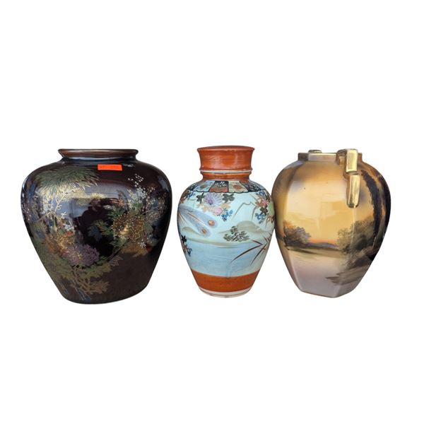 3 Decorative Asian Vases w/ Hand-Painted Noritake Made in Japan