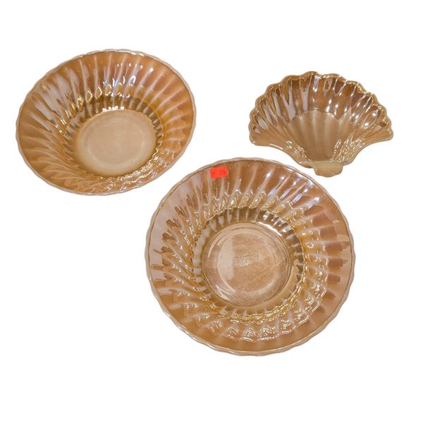 3 Anchor Hocking Fire King Peach Lustre Serving Bowls
