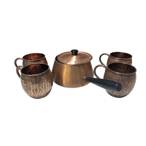 Copper Lot w/ Hammered Mugs & Pot