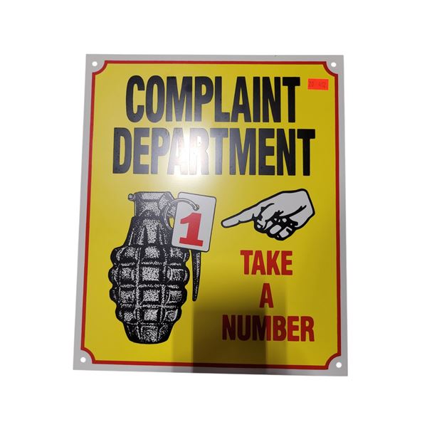 VTG Complaint Department Take a Number Sign