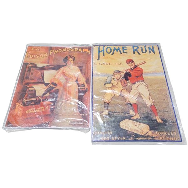 Edison Phonograph & Home Run Cigarettes Advertising Signs