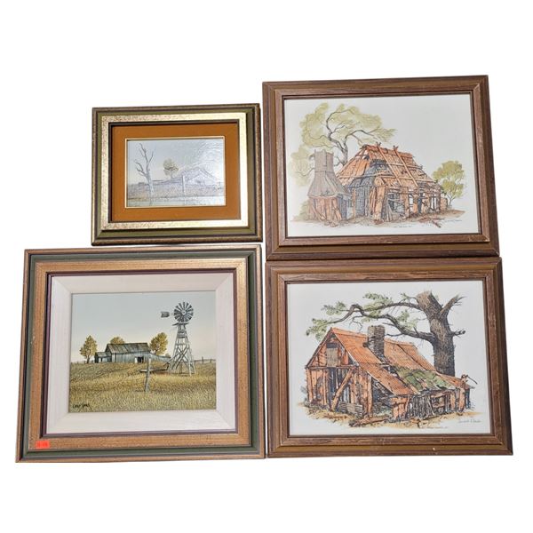 4 Framed Farm/Cottage Prints