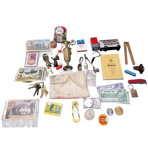 Vintage Variety: Postcards, Multi Tool Knives, Tokens, Utensils, & More