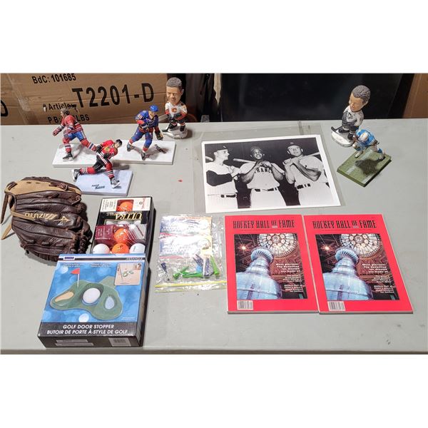 Sports Collectibles: Bobble Heads, Figurines, Magazines, Baseball Glove, & More