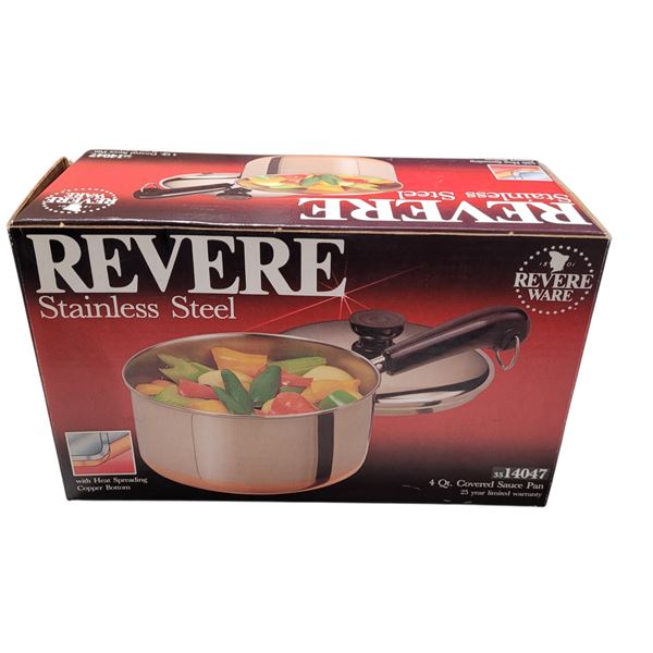 New Old Stock Revere Stainless Steel 4 QT Saucepan