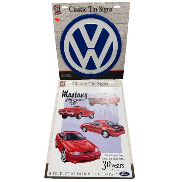 2 New Tin Signs: Volkswagen & Mustang