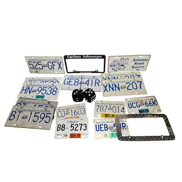 License Plates & Black Fuzzy Car Dice