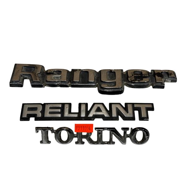 3 Vintage Car Emblems: Torino, Ranger, Reliant