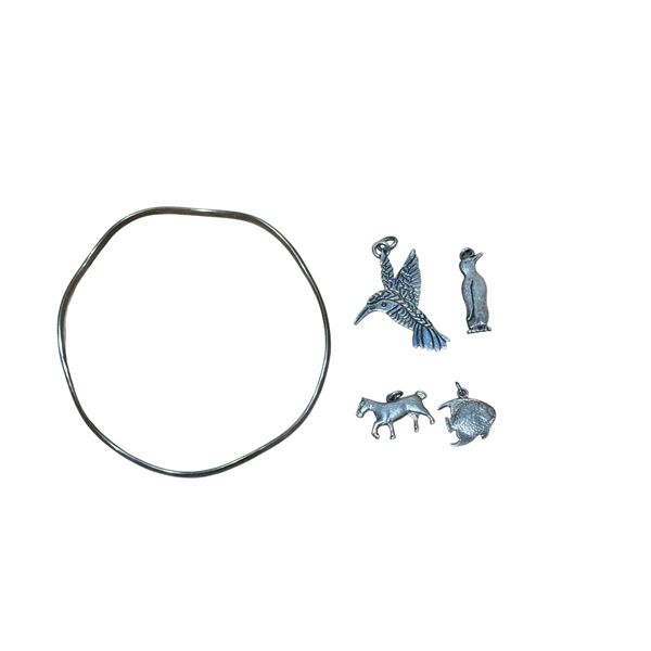 Silver Bangle & Sterling Animal Pendants