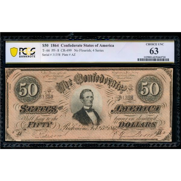 1864 $50 T-66 Confederate PCGS 63