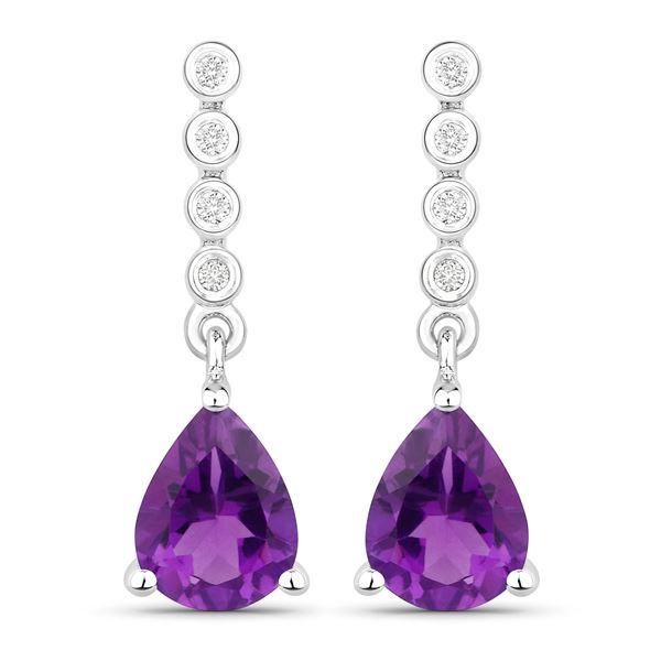 Plated Rhodium 2.00ctw Amethyst and Lab Diamond Earrings