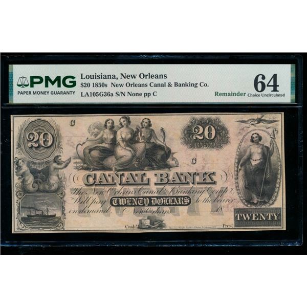 1850s $20 New Orleans LA Obsolete PMG 64
