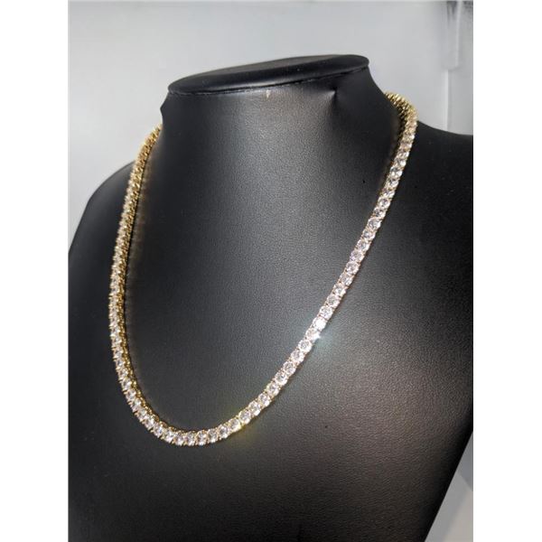 18 K Yellow Plated 36 Ctw Simulated Diamond Tennis Necklace