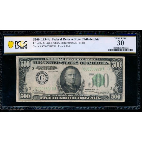 1934A $500 Philadelphia FRN PCGS 30