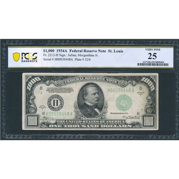 1934A $1000 St Louis FRN PCGS 25