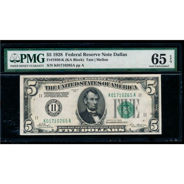 1928 $5 Dallas FRN PMG 65EPQ
