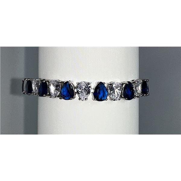 Plated 18KT White Gold 32.5 Cwt. Simulated Sapphire and Diamond Tennis Bracelet
