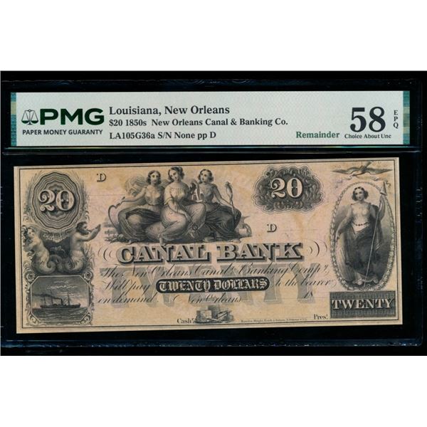 1850s $20 New Orleans LA Obsolete PMG 58EPQ