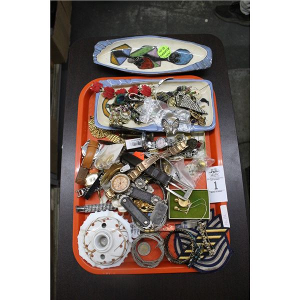 Tray w/Fashion Jewelry, Pins, Watches, Estate Jewelry, 1950's Ashtray