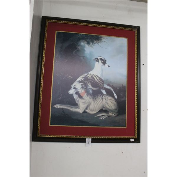 Framed Oil On Board Art of Dogs Artist Signed - 30"  X  40"