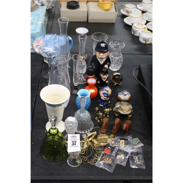 Crystal Vases, Hobnail, Pins, Shakers w/Figurines