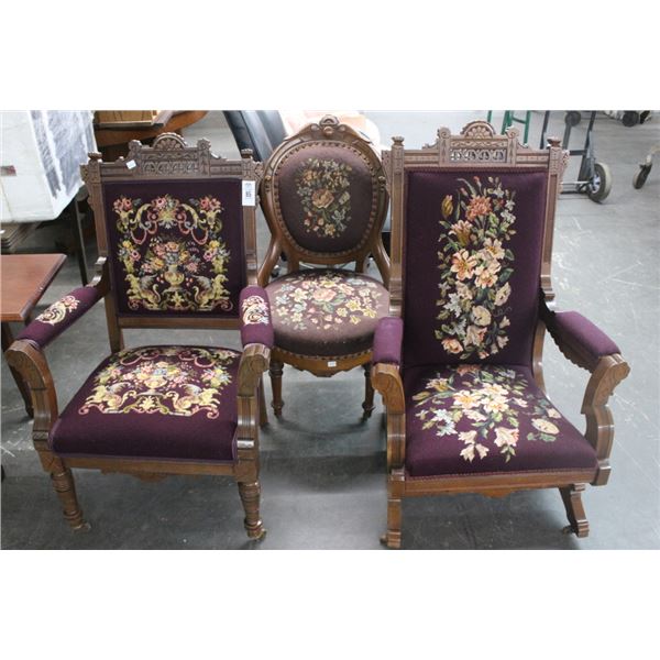 Mahogany Needlepoint Padded Chair - Set of 3