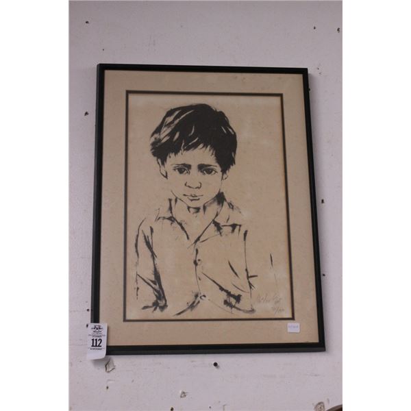 Framed Sketch of Boy Artist Signed/Number - 18"  X  24"