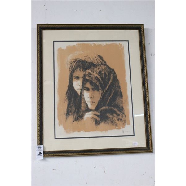 Framed Sketch Girls Artist Signed - 24"  X  30"
