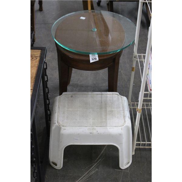Mahogany Oval End Table, Step Stool