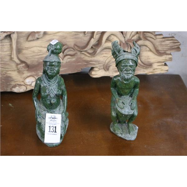 Jade  ?  Carved  10"  Figurines - 2