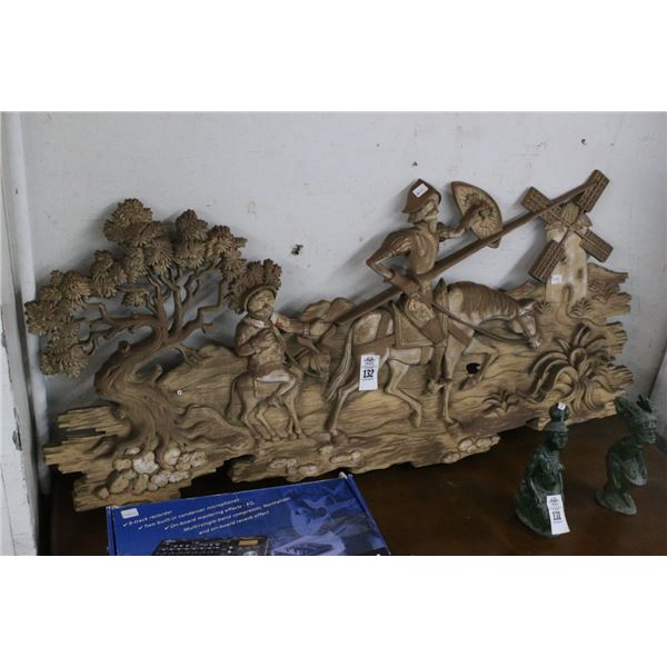 Ornate Plastic Wall Art Horsedrawn Warrior by Windmill - Slight Damage