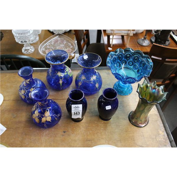 Asst. Blue Glass Vases, Carnival Glass, Other - 8