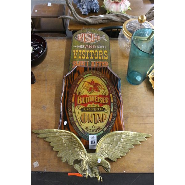 Brass Eagle Crest Bud On Tap, Plaque, Fish Wall Décor