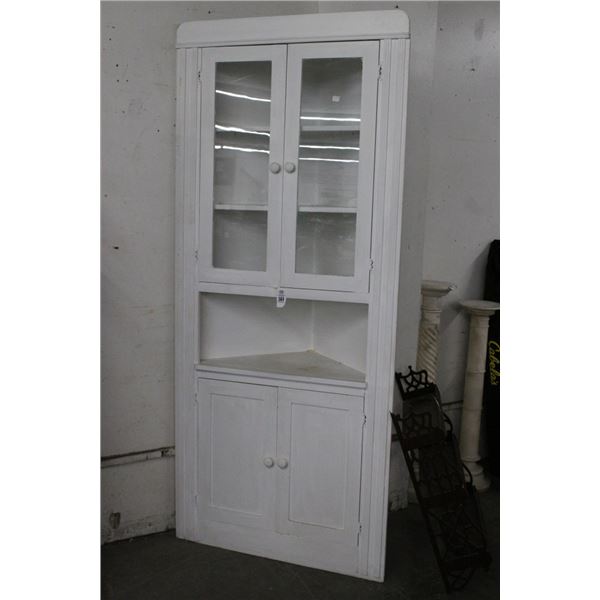 White Painted Glass Door Corner Cabinet