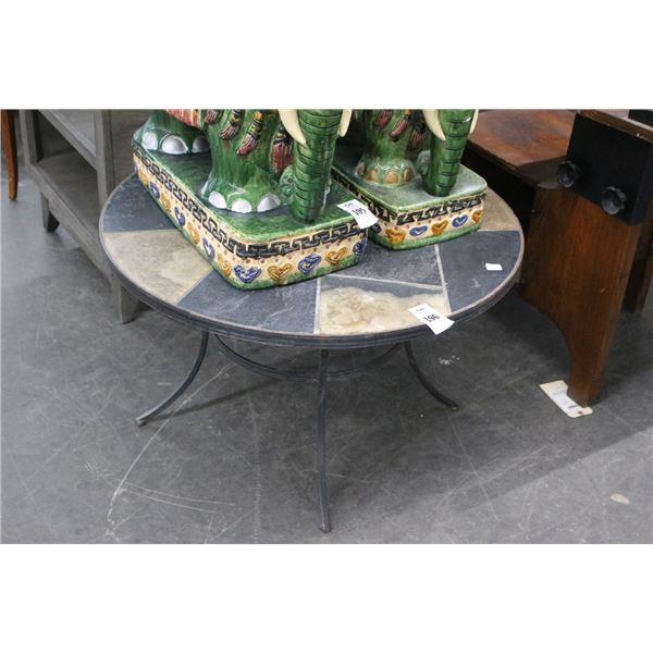 Tile Top Iron Base Round Patio Coffee Table