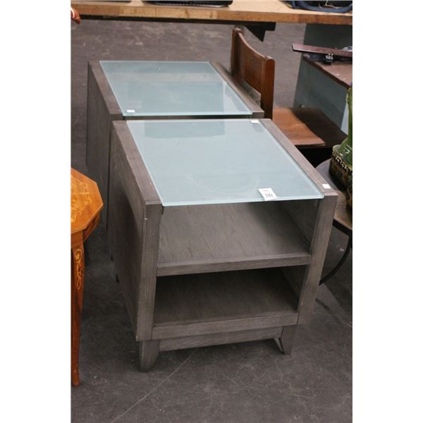 Contemporary Oak w/Opaque Top End Tables - Pair