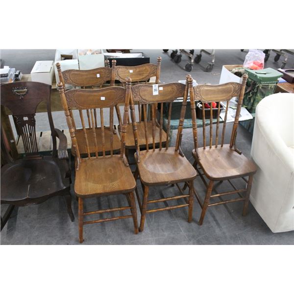 Ornately Carved Spindleback Dining Chairs - Set of 5