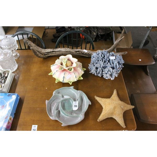 Dolphin Divided Dish, Nautical Décor, Coral, Driftwood, Starfish