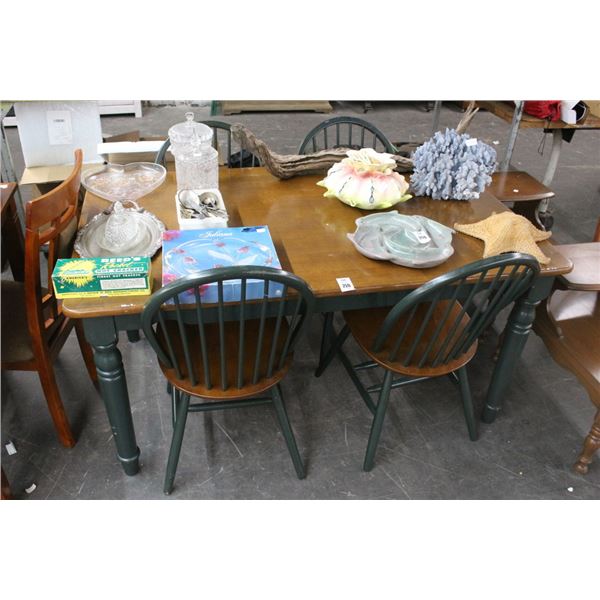 Oak Top Green Painted Trim Dining Table w/4 Chairs